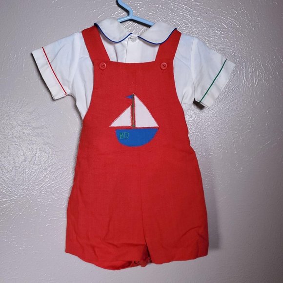 Vintage Other - vintage nautical boat applique overall and top set